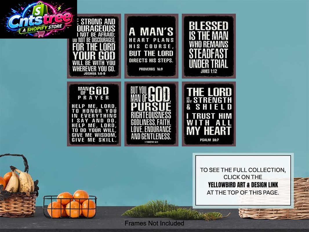 Christian Wall Art - Religious Wall Decor- Christian Gifts for Men - Motivational Quotes Scripture - Man Cave Decor - Positive Quotes Wall Art - Inspirational Office Décor Print