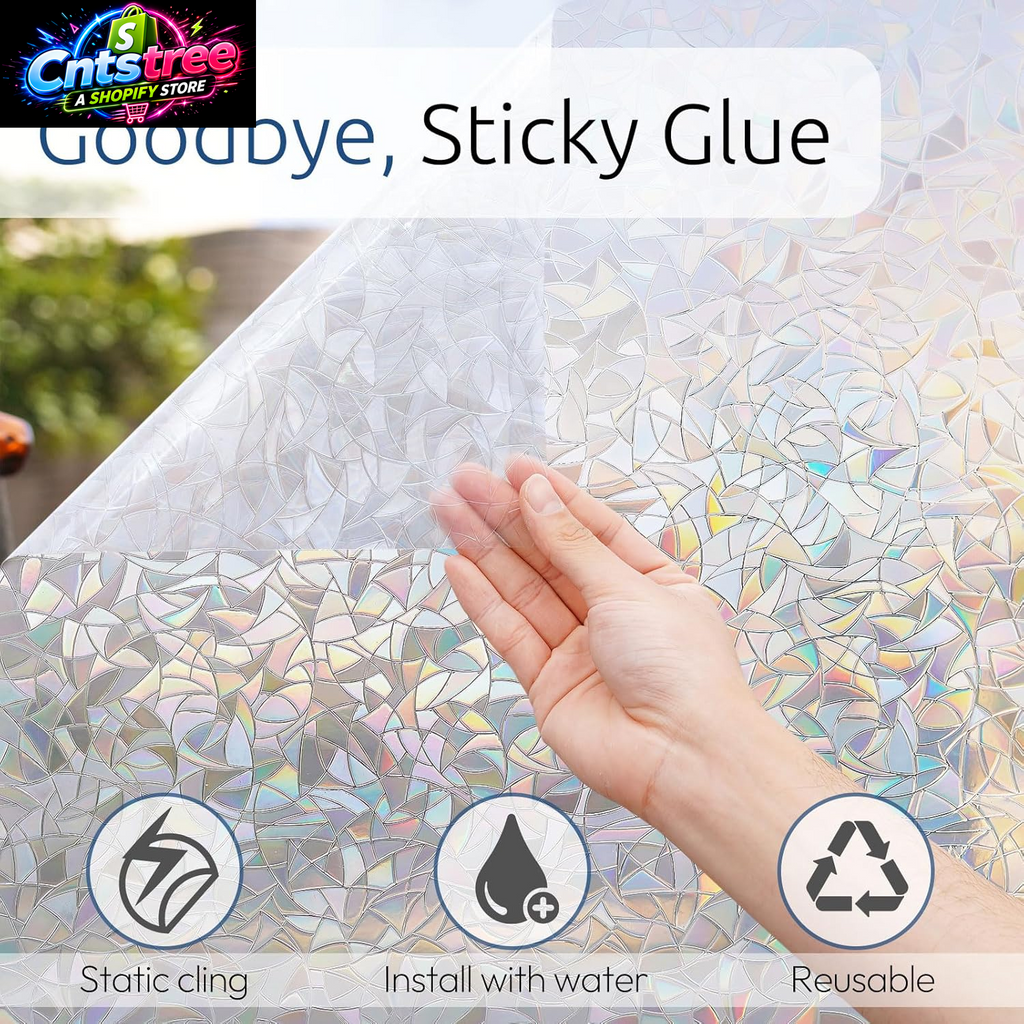 Rabbitgoo Window Privacy Film Rainbow Film Decorative Window Sticker, 3D Static Stained Glass Cling Tint for Home Heat Control Non-Adhesive, 17.5 X 78.7 Inches