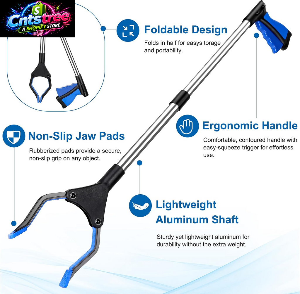 Reacher Grabber Pickup Tool, 32 Inch Grabber Reacher Tool for Seniors, Foldable Reaching Aid with 4.3 Inch Wide Jaw, Trash Picker Upper Grabber, Lightweight Mobility Aid for Elderly