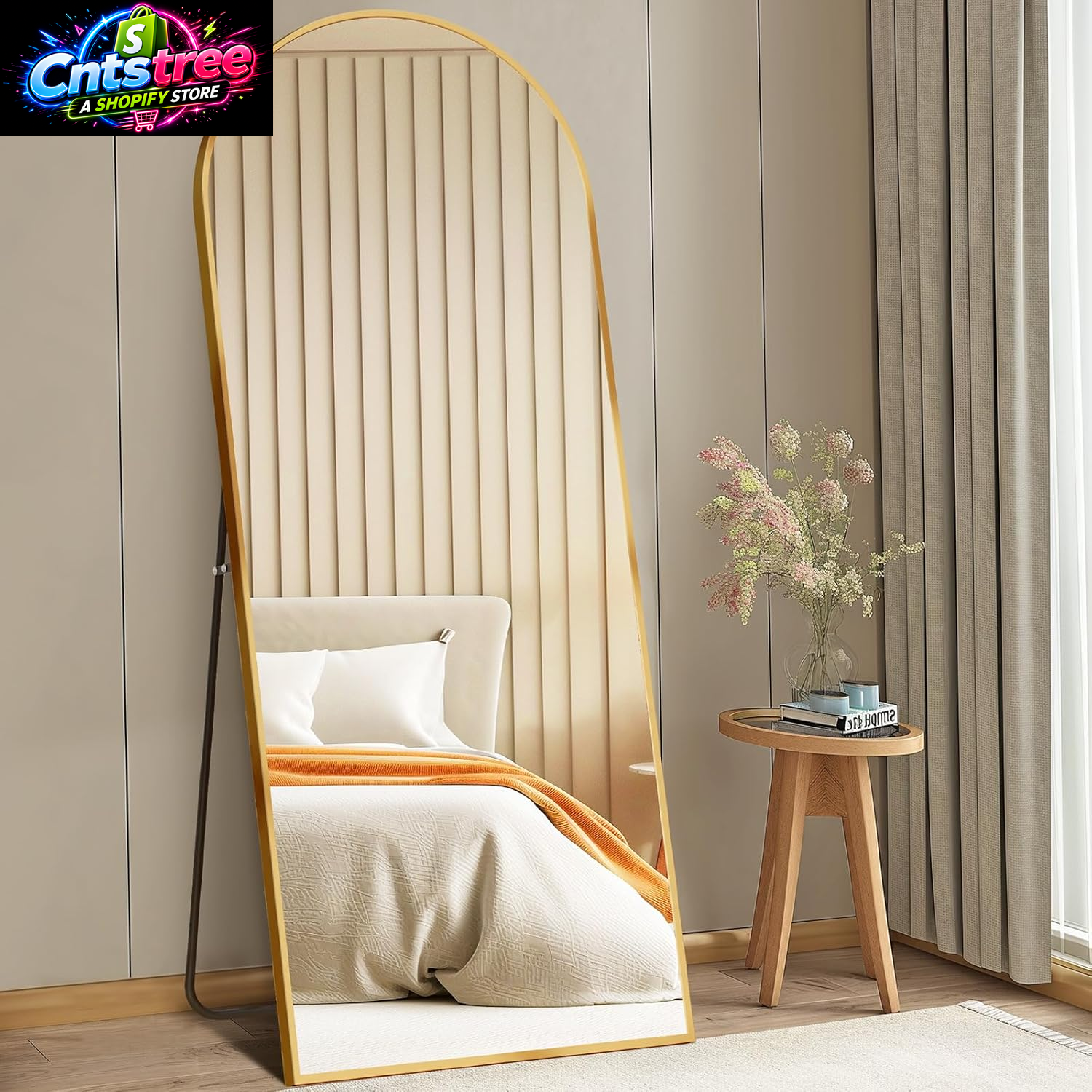 DUMOS 64"X21" Arched Full Length Floor Mirror, Full Body Mirror with Stand, Shatterproof Tempered Glass, Modern Aluminum Alloy Frame, Free Standing or Leaning for Home Decor, Gold