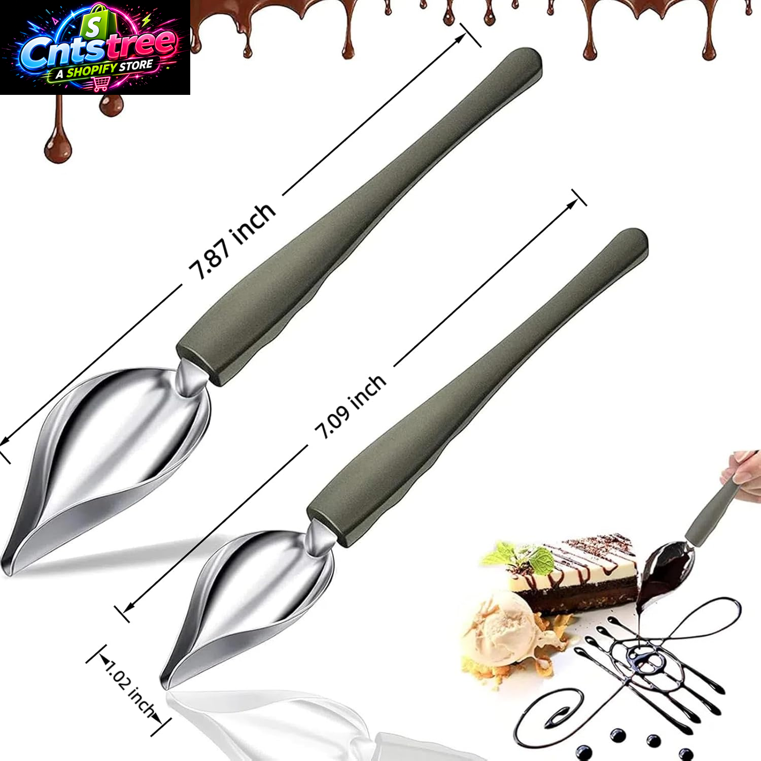 Professional Culinary Precision Drawing Decorating Spoon Set, 2Pcs Stainless Steel Chef Drizzle Spoons,Chocolate Filter Spoons,Plating Spoon for Decorative Plates, Cake, Coffee