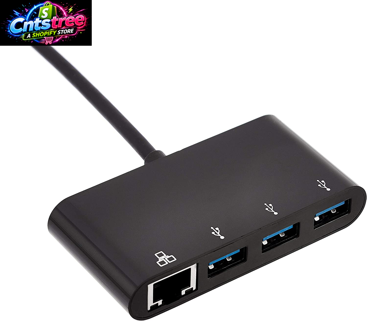 Amazon Basics 4-Port USB 3.0 Hub with 3 USB-A Ports & 1 RJ45 Gigabit Ethernet Port, High-Speed Network Adapter for Laptops, Black