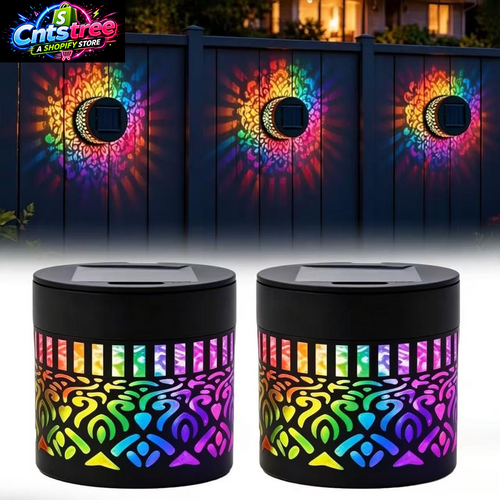 2 Pack Solar Mandala Lights Outdoor Wall, Seven-Color Changing Solar Mandala Projector Light, Waterproof Metal Fence Lights for Garden, Yard, Patio, Backyard Decor – Colorful Changing