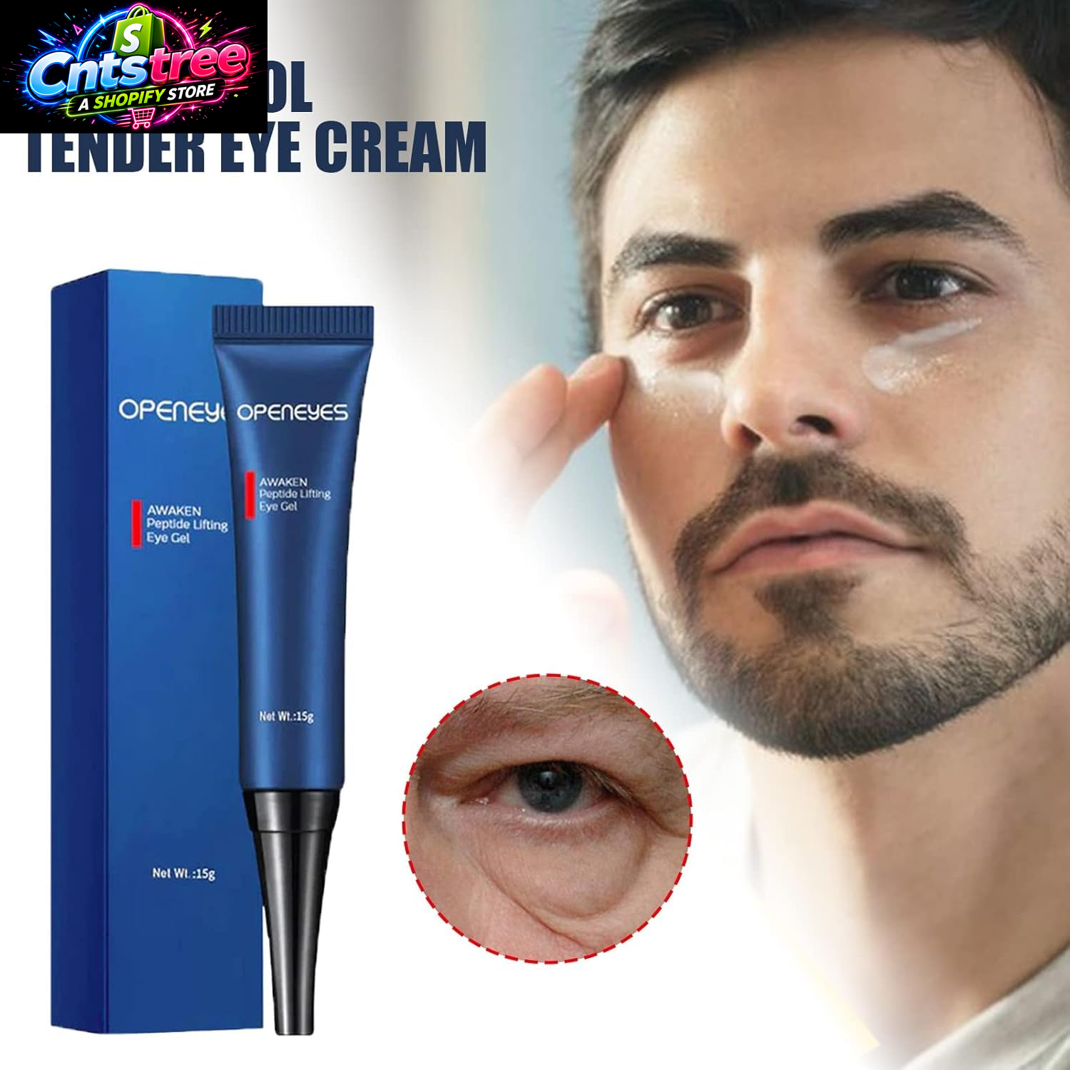 AKARY Awaken Peptide Depuffing Eye Gel, Lifts Firming Eye Tightener, Men'S Moisturizing Eye Cream Hydrating Gel Smooths under Eyes for Dark Circles, Puffiness, Fine Lines & Bags
