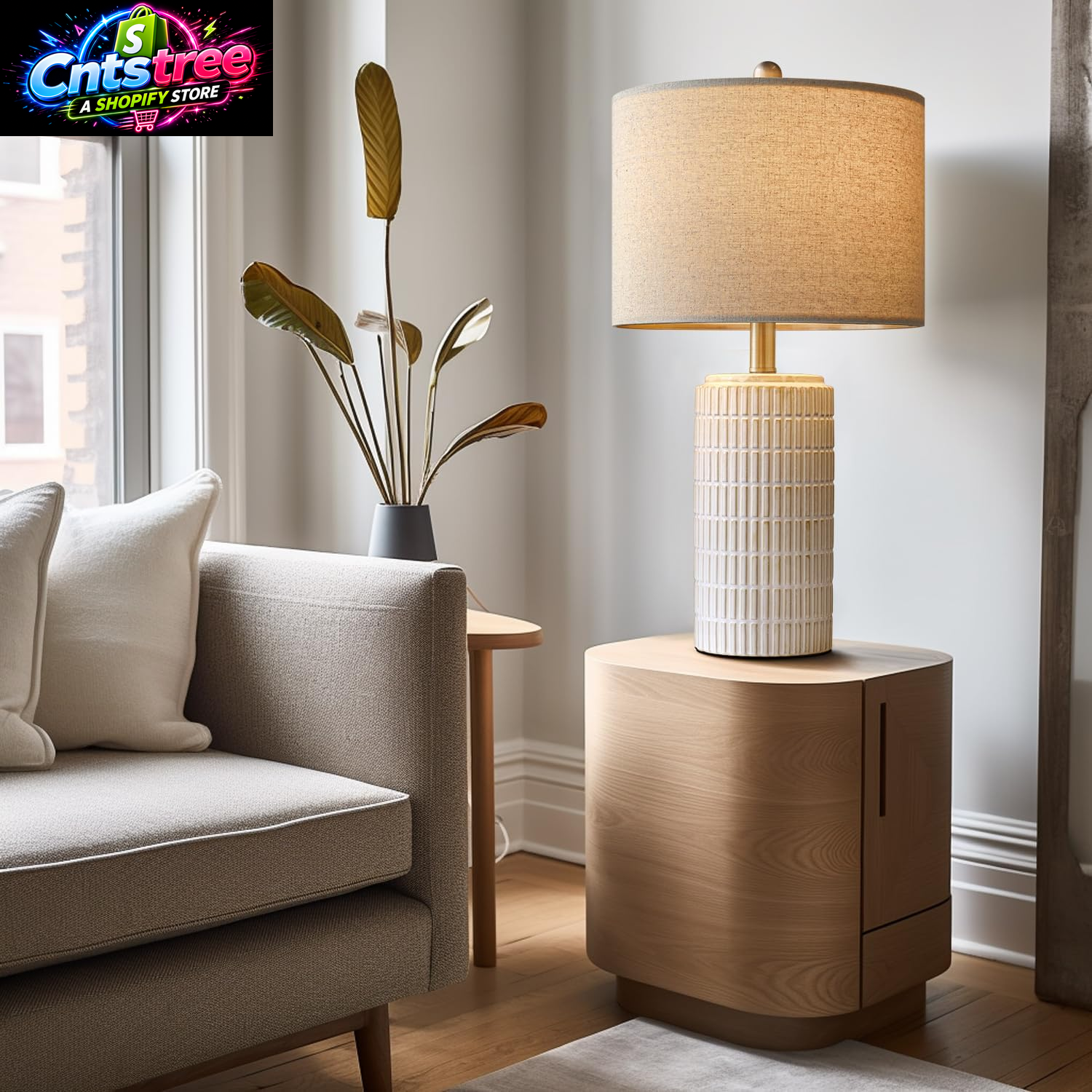 Pokat 23" Modern Ceramic Table Lamp Set of 2 for Living Room White Desk Lamps for Bedroom Farmhouse Bedside Nightstand Lamp House Warming Gifts New Home Decor End Table Lamps Gifts for Women Mom Beige