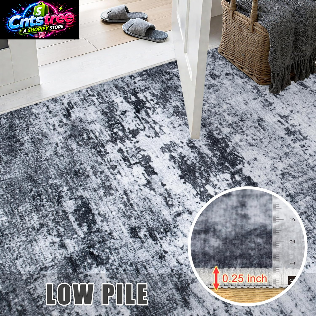 5X7 Area Rug Living Room Rug: Washable Modern Abstract Soft Thin Rug Indoor Floor No Slip Stain Resistant Carpet for Bedroom Dining Room Farmhouse Nursery Home Office - Black