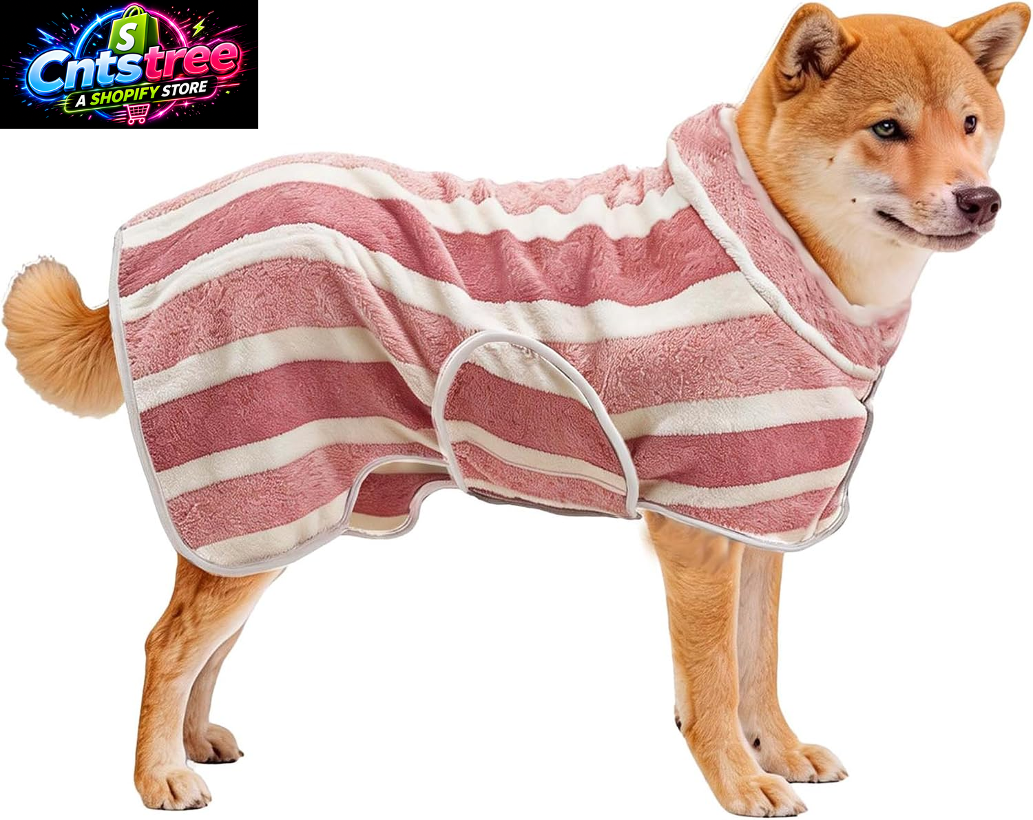 Fast Drying Dog Bathrobe, Super Absorbent Stripes Dogs Towel, Adjustable Warm Keeping Pet Puppy Bath Supplies (Red, M)