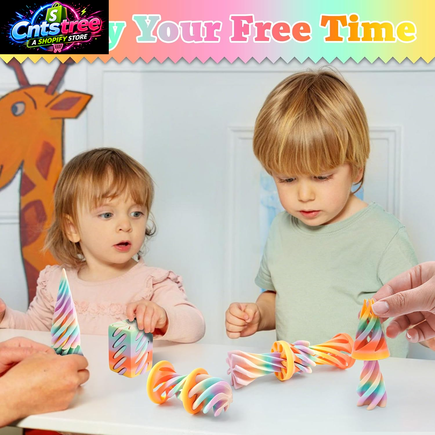 5 Packs Impossible Cone Fidget Toys, 3D Printed Spiral Cone Sensory Toy for Stress Relief, Kids & Adults Classroom Prize Gift (Carnival Rainbow)