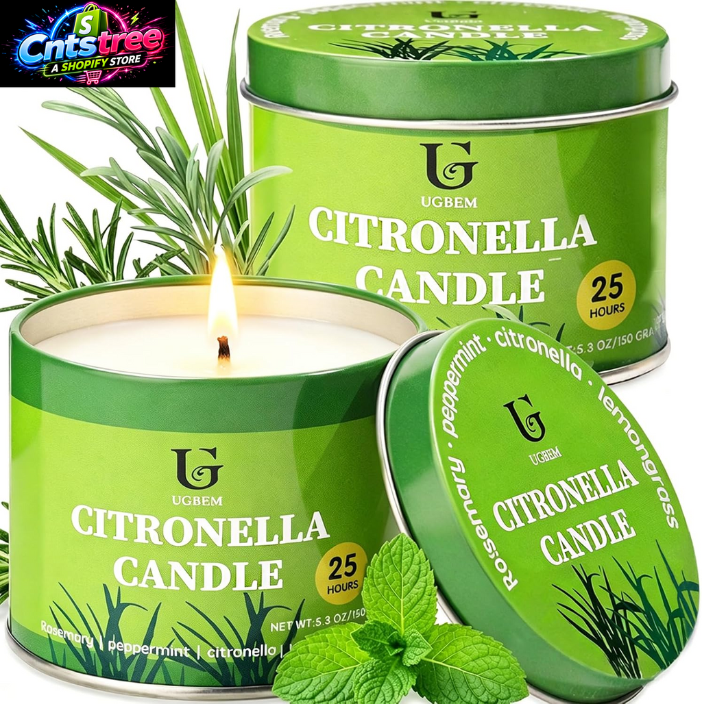 Citronella Candles Outdoor for Camping Patio, Essential Oil Candles for Yard and Outside, Natural Non-Toxic Soy Wax Candle for Backyard Travel Indoor Home Decor, Burns 26 Hours, 5.3Oz, 2 Pack