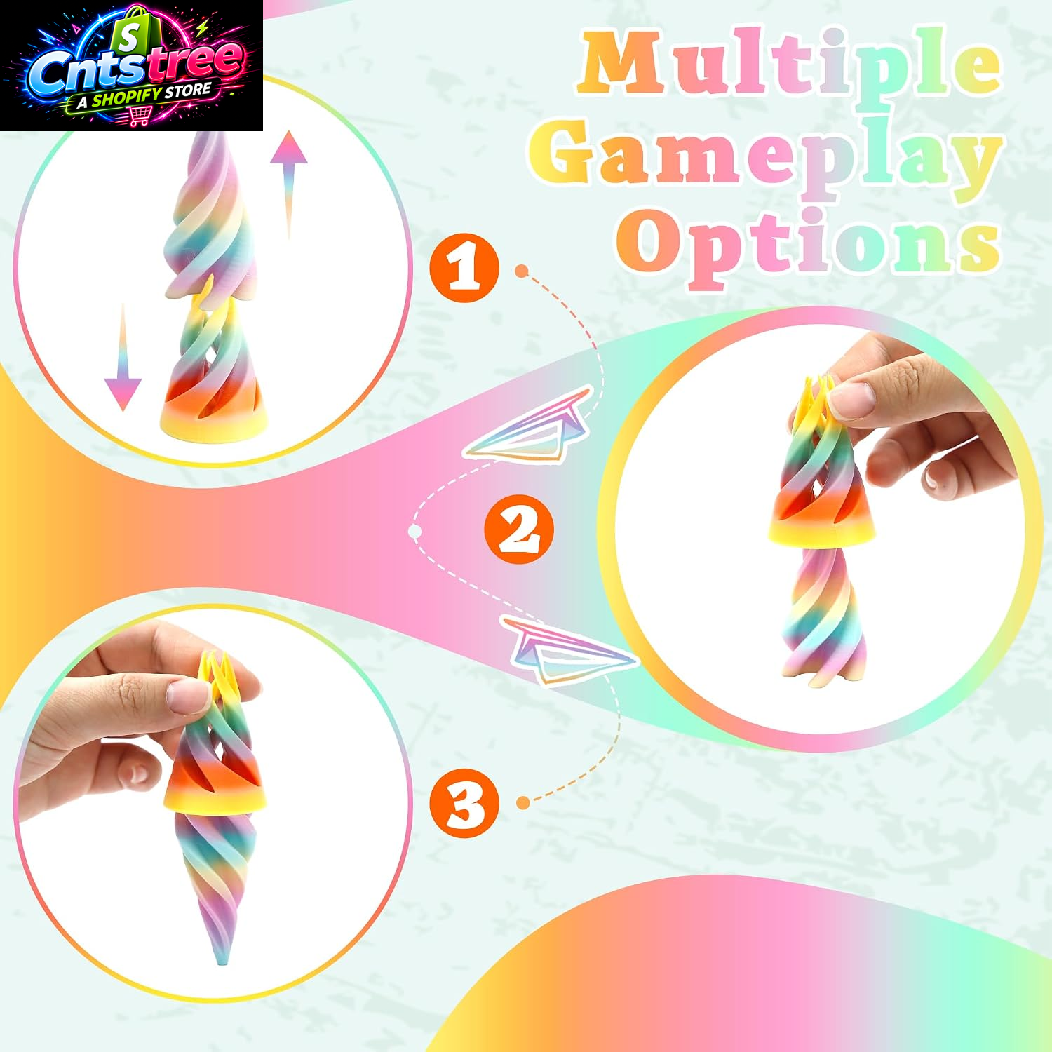 5 Packs Impossible Cone Fidget Toys, 3D Printed Spiral Cone Sensory Toy for Stress Relief, Kids & Adults Classroom Prize Gift (Carnival Rainbow)