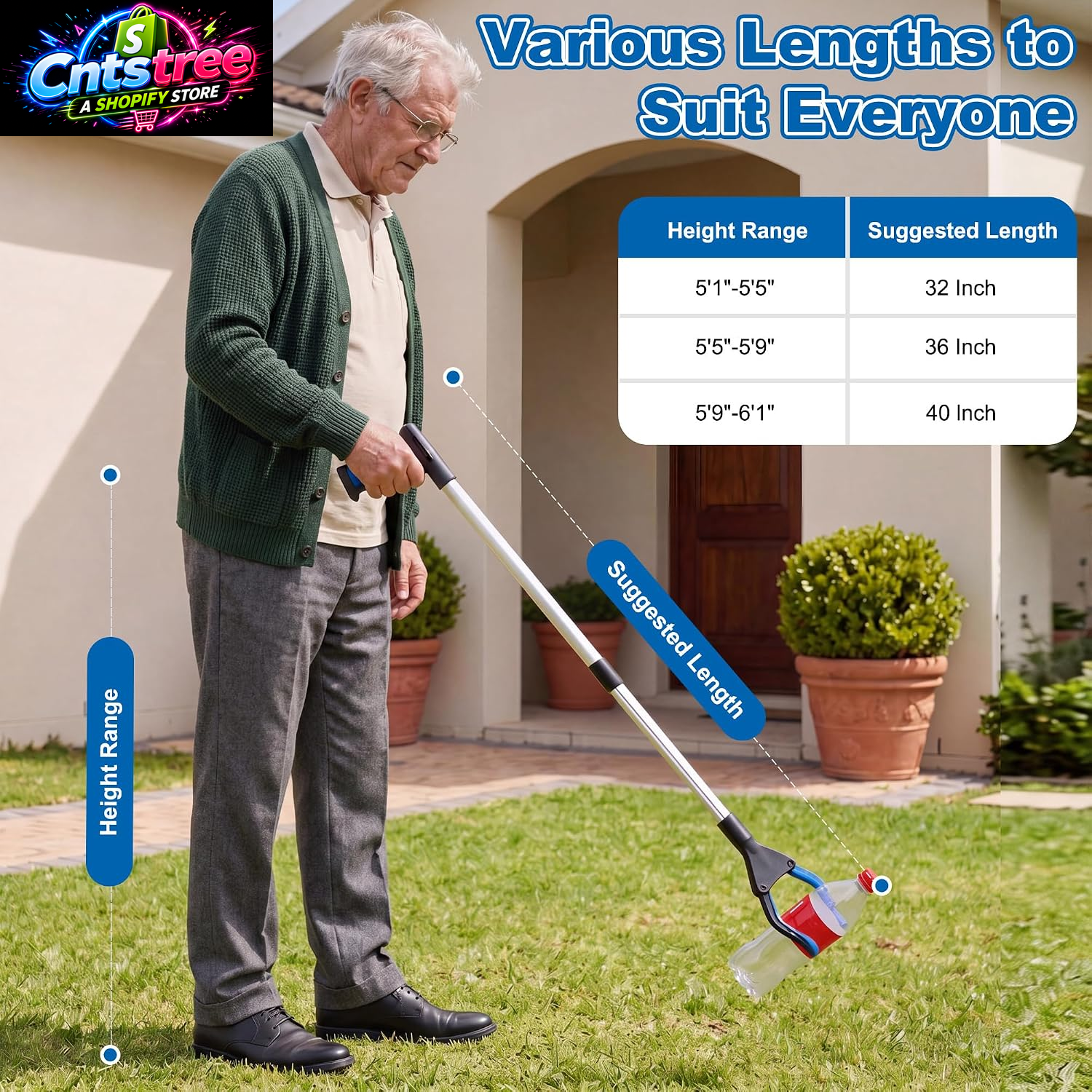 Reacher Grabber Pickup Tool, 32 Inch Grabber Reacher Tool for Seniors, Foldable Reaching Aid with 4.3 Inch Wide Jaw, Trash Picker Upper Grabber, Lightweight Mobility Aid for Elderly