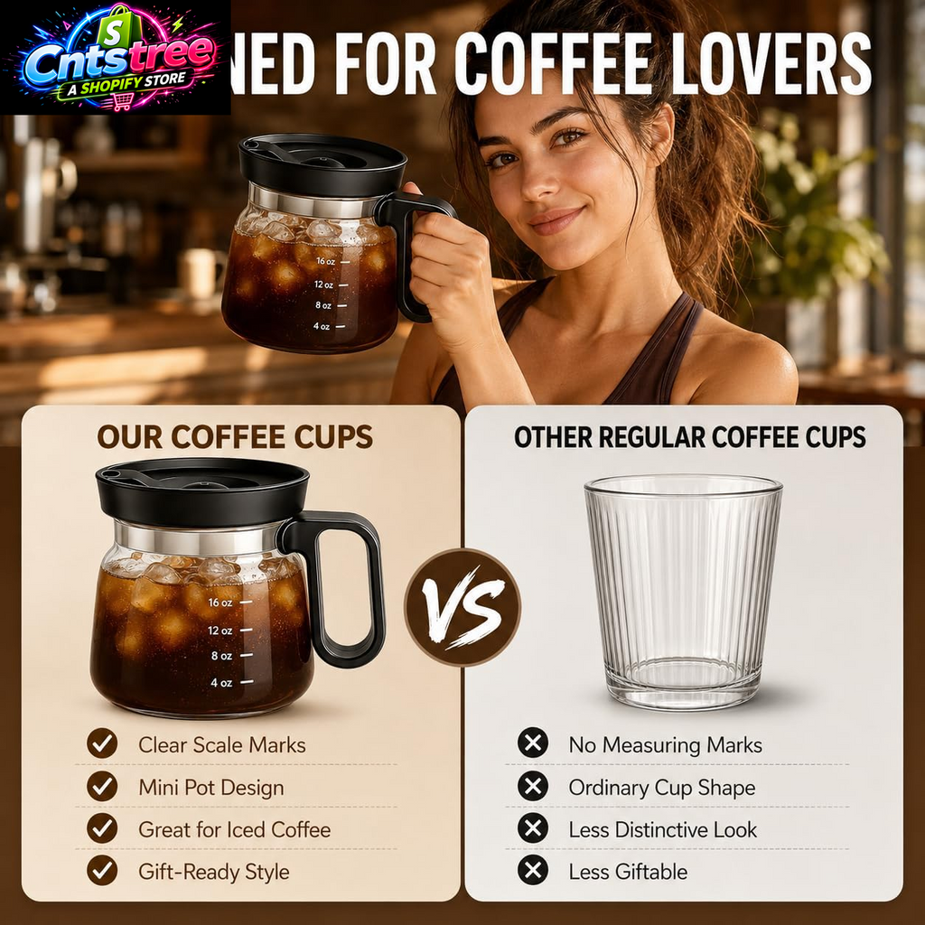 Shelprojsu 16Oz Coffee Pot Mug,Glass Coffee Cups Mini Coffee Pot Coffee Mug,With Leak-Proof Lid Large Capacity, for Ldeal Gift Coffee Lovers(1Pc)