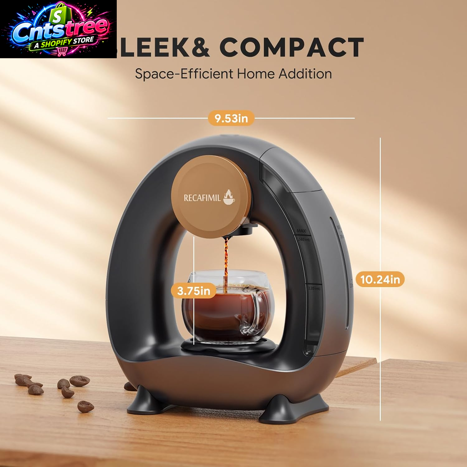 Single Serve Coffee Maker for K Cup Pod and Coffee Grounds /Tea, Fast Brew in 2 Minutes, 2 in 1 One Button Coffee Machine 4-8 Oz Brew Sizes, Stylish＆Compact for Home, Office, RV and Dorm, Black