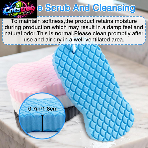 4-Pack Exfoliating Bath Sponges – Super Soft Shower Sponge Set for Adults & Kids, Gentle Dead Skin Remover, Assorted Colors (Pink, Blue, White, Gray)
