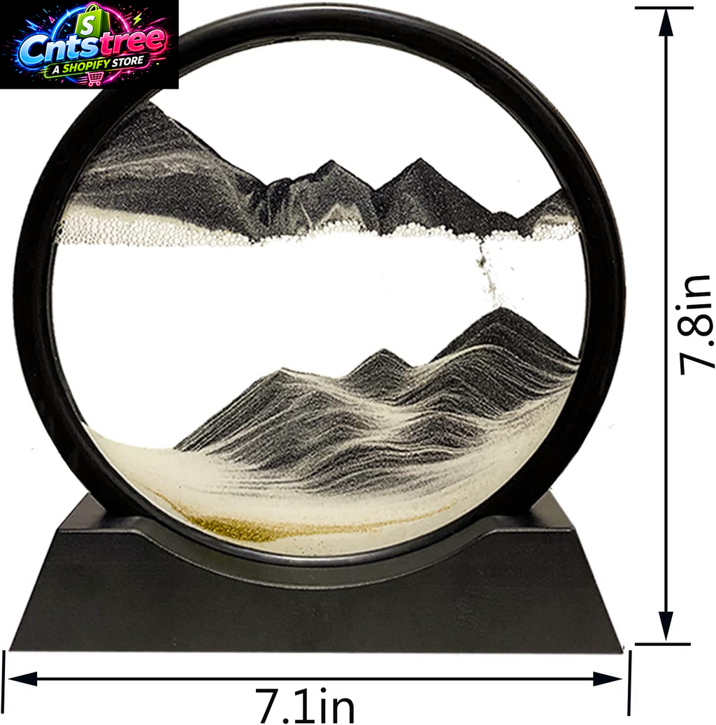 HYUGF Moving Sand Art Picture Decor, 3D Deep Sea Sandscape Liquid Motion, round Glass Frame Display Flowing Sand Relaxing Gift for Kids Adults Home Office Work Desktop Decoration Toy (Black, 7")