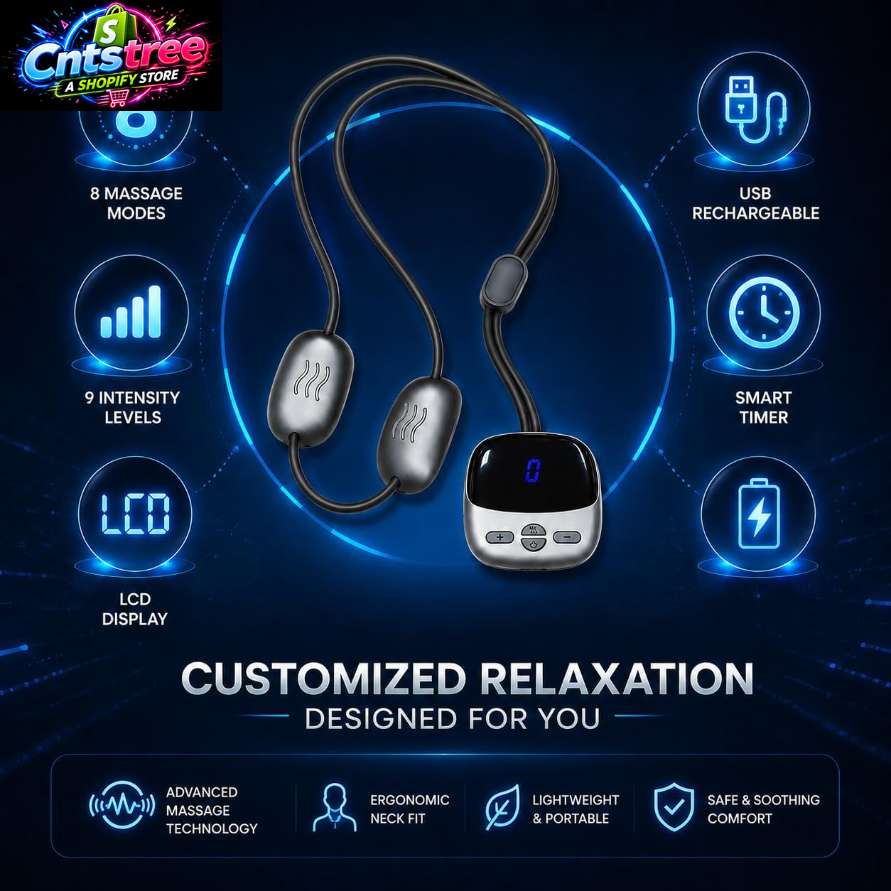 RECO Portable Neck Massager with Heat, Ultra-Light Pendant Smart Neck Massager for Relaxation, 4 Modes 9 Levels, Cordless Comfort Neck Relaxer for Office, Travel, Home - Gifts for Men/Women