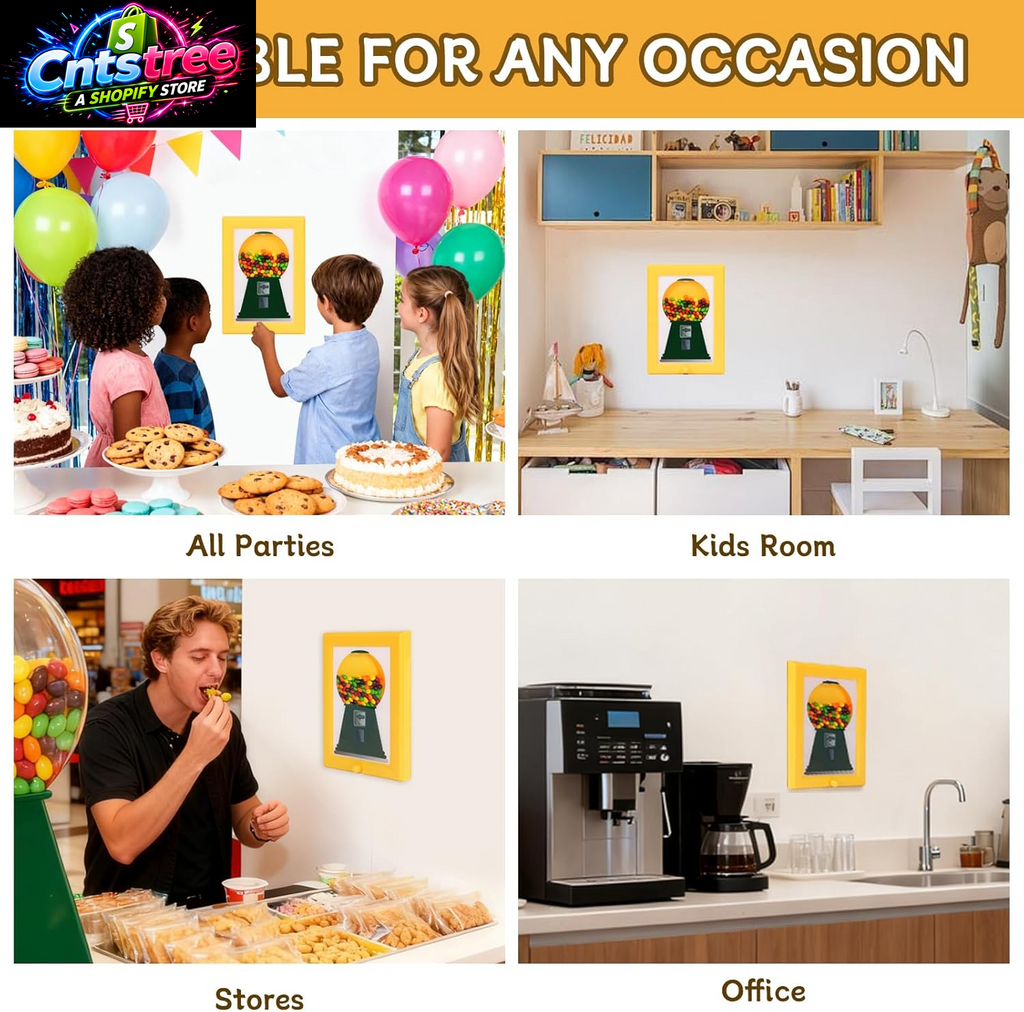 Candy Dispenser Picture Hanging Frame - Gumball Machine in a Frame, Wall Candy Dispenser Perfect for Candies & Nuts, Birthday Christmas Gift for All Ages, Large 12" X 8" (Yellow)