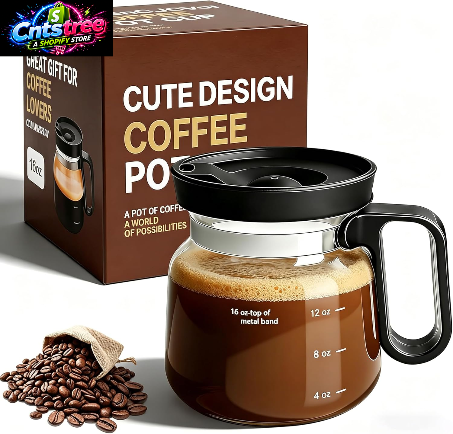 Shelprojsu 16Oz Coffee Pot Mug,Glass Coffee Cups Mini Coffee Pot Coffee Mug,With Leak-Proof Lid Large Capacity, for Ldeal Gift Coffee Lovers(1Pc)