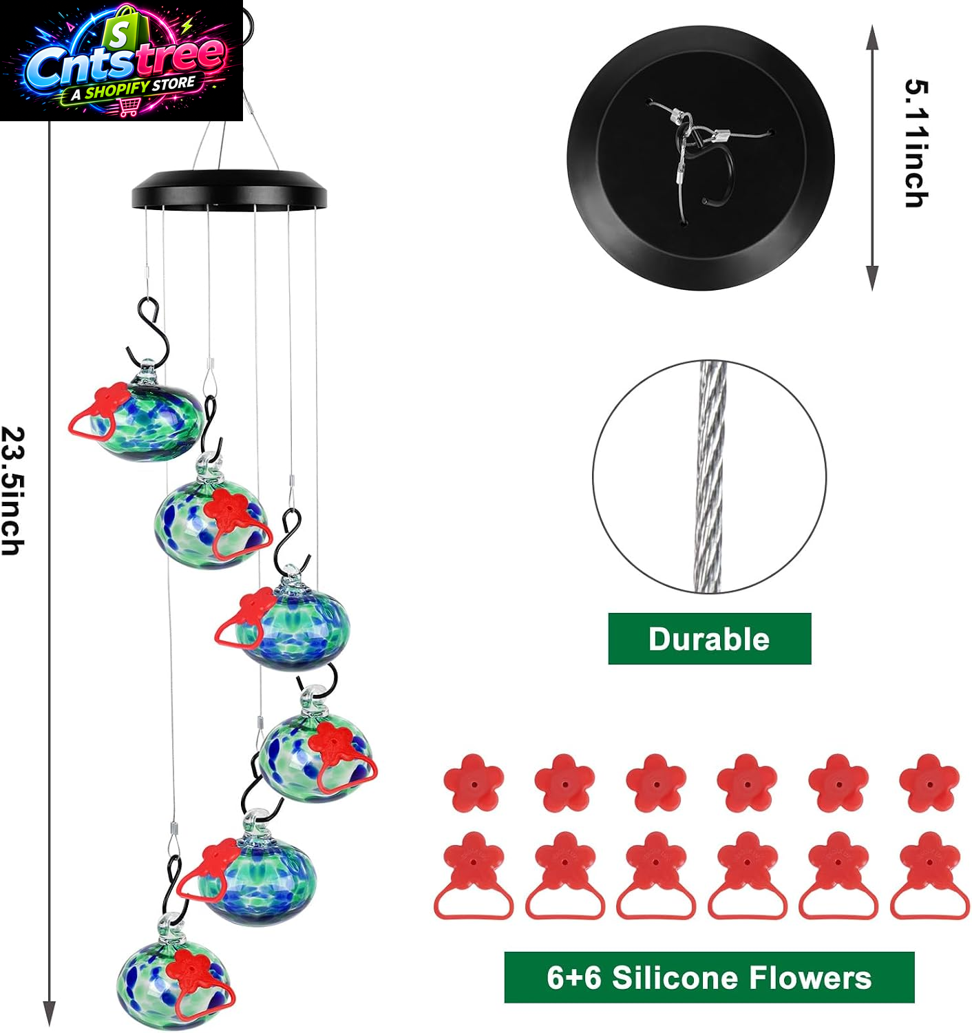 Headak Life Charming Wind Chimes Hummingbird Feeders for Outdoors Hanging Ant and Bee Proof,Never Leak,Perfect Garden Decor for Outside