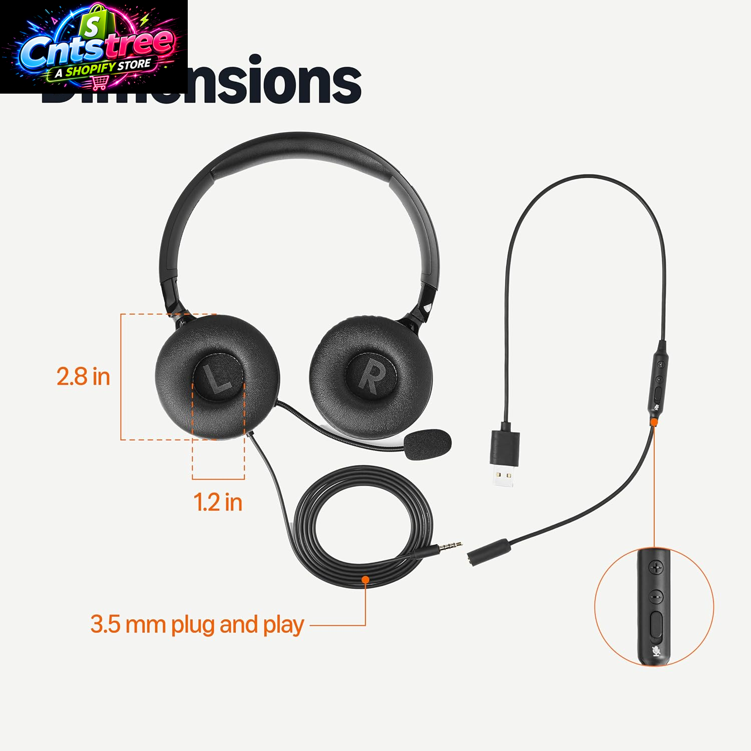 Amazon Basics on Ear Wired Computer Headset with Adjustable Microphone, 3.5Mm Port or In-Line Control with USB-A Port, Foldable, Clear Sound, Small/Medium Size, Black (Pack of 2)