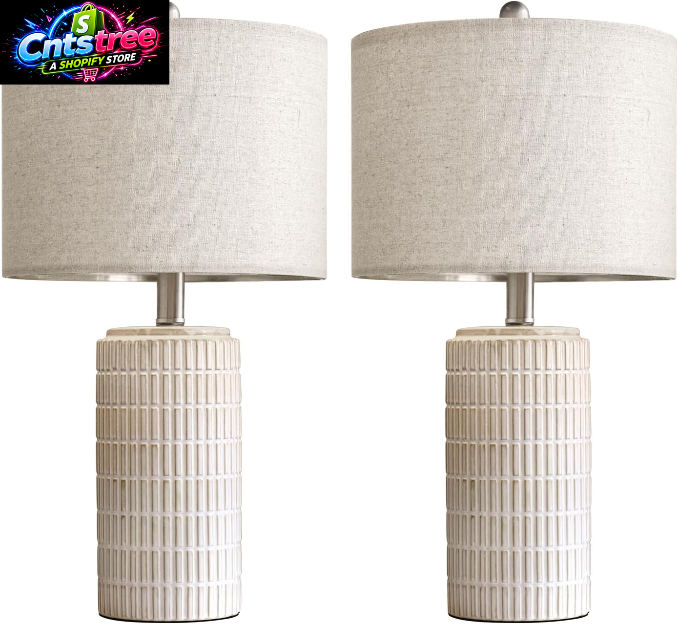 Pokat 23" Modern Ceramic Table Lamp Set of 2 for Living Room White Desk Lamps for Bedroom Farmhouse Bedside Nightstand Lamp House Warming Gifts New Home Decor End Table Lamps Gifts for Women Mom Beige