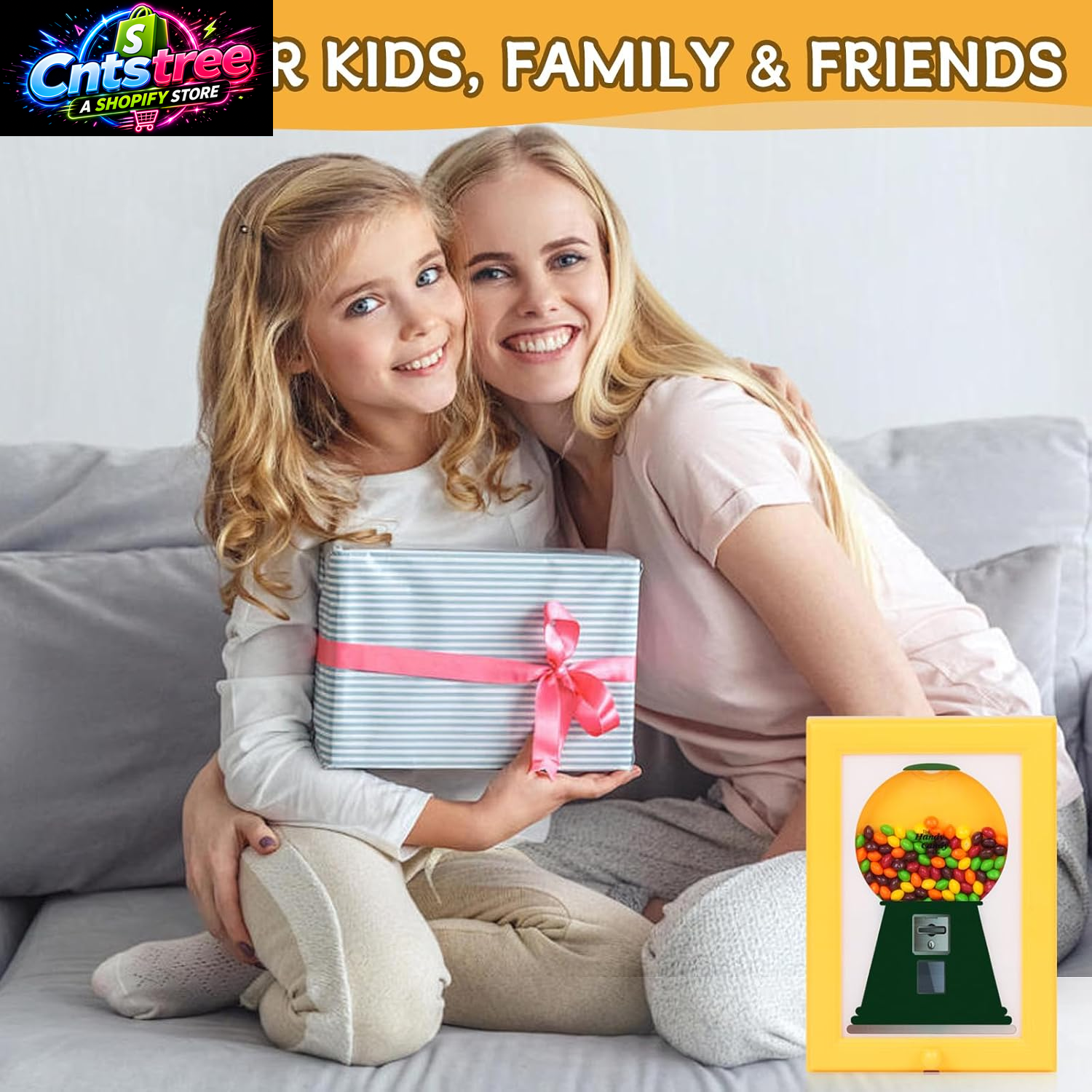 Candy Dispenser Picture Hanging Frame - Gumball Machine in a Frame, Wall Candy Dispenser Perfect for Candies & Nuts, Birthday Christmas Gift for All Ages, Large 12" X 8" (Yellow)