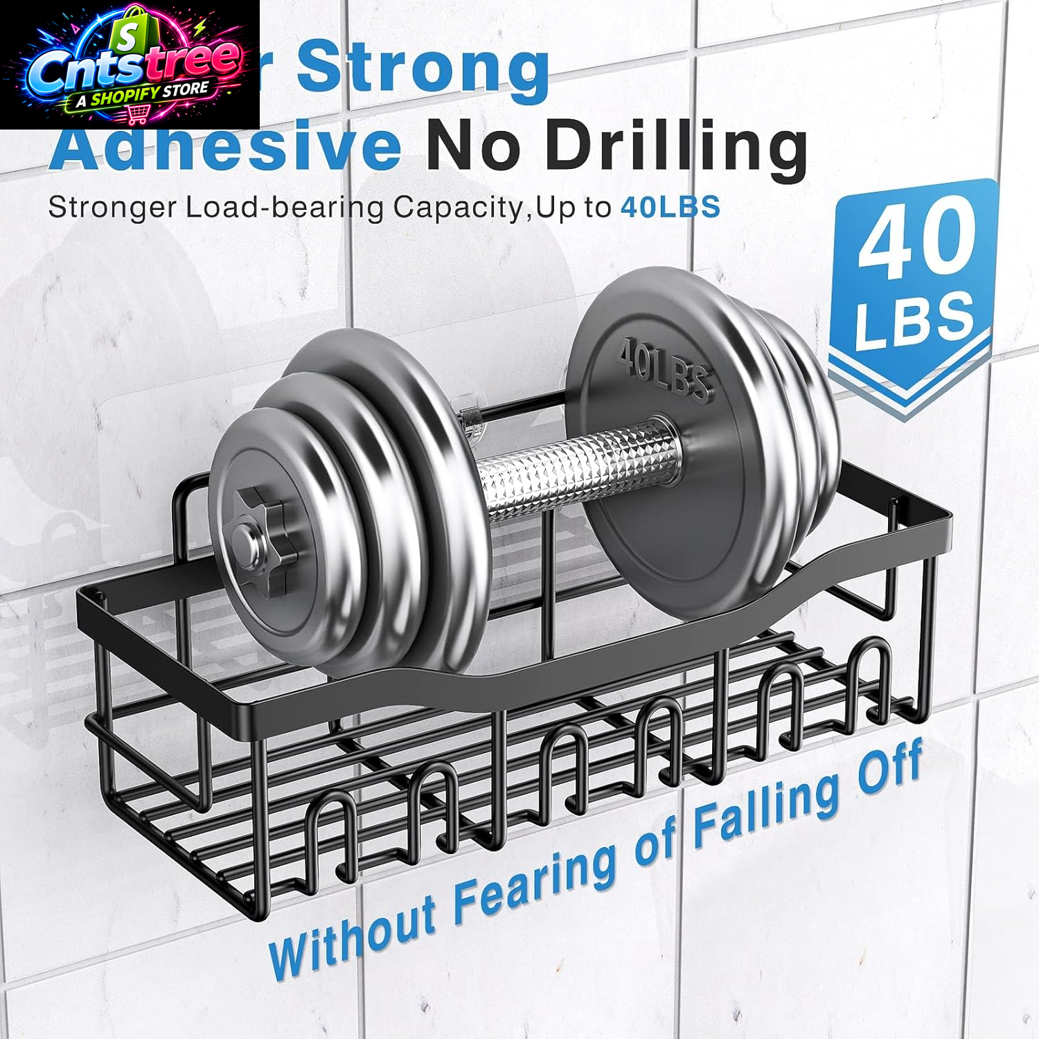 EUDELE Adhesive Shower Caddy, 5 Pack Rustproof Stainless Steel Bath Organizers with Large Capacity, No Drilling Shelves for Bathroom Storage & Home Decor