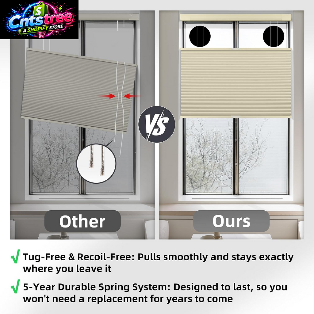 BERISSA Top down Bottom up Cordless Cellular Shades,No Drill Blinds 34"X48" | Beige Blackout TDBU Adjusts Light & Privacy. No-Drill Mount. Honeycomb Saves Energy, Insulates, Blocks Light & Cuts Noise.