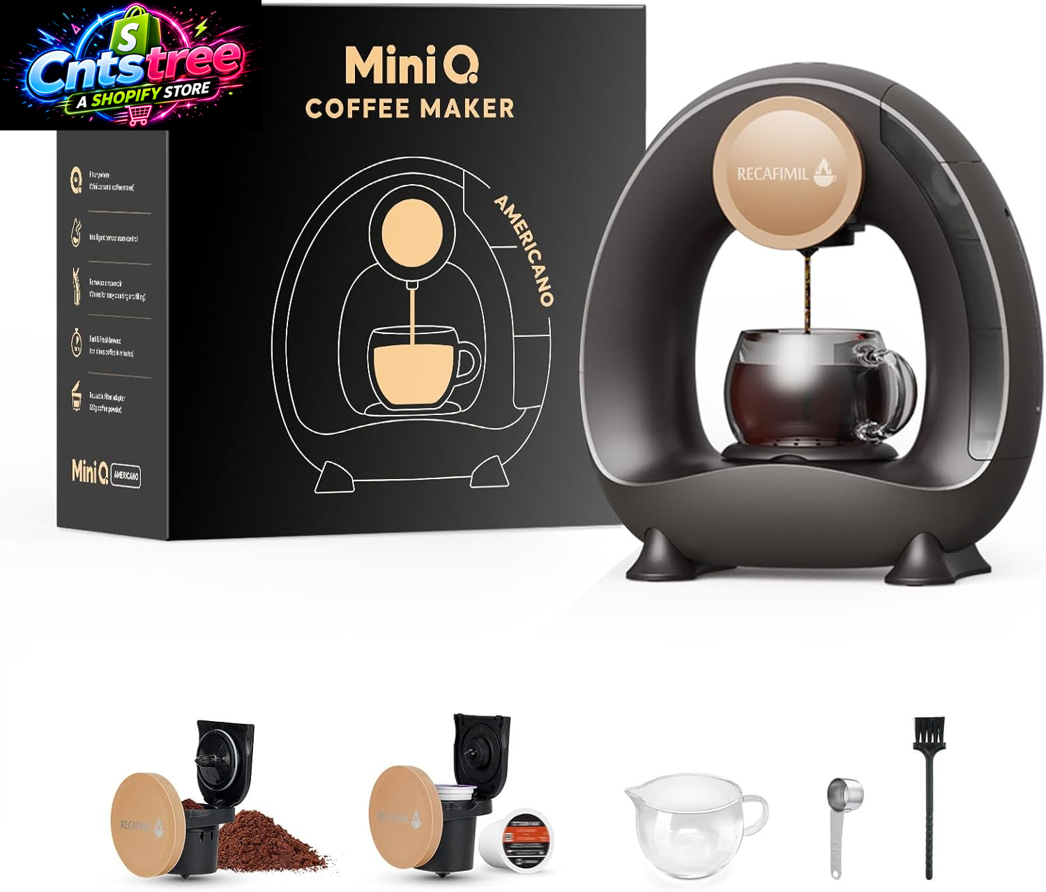 Single Serve Coffee Maker for K Cup Pod and Coffee Grounds /Tea, Fast Brew in 2 Minutes, 2 in 1 One Button Coffee Machine 4-8 Oz Brew Sizes, Stylish＆Compact for Home, Office, RV and Dorm, Black