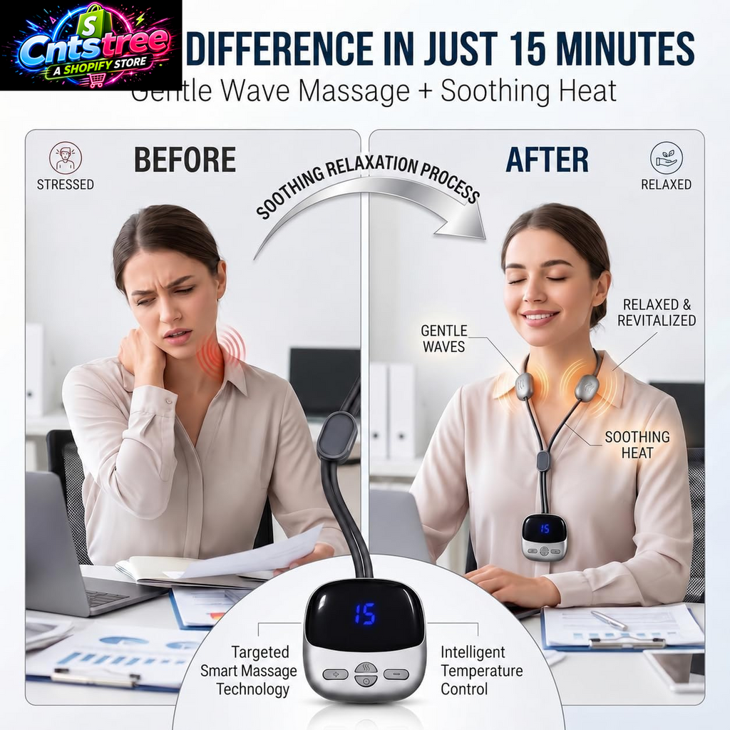 RECO Portable Neck Massager with Heat, Ultra-Light Pendant Smart Neck Massager for Relaxation, 4 Modes 9 Levels, Cordless Comfort Neck Relaxer for Office, Travel, Home - Gifts for Men/Women