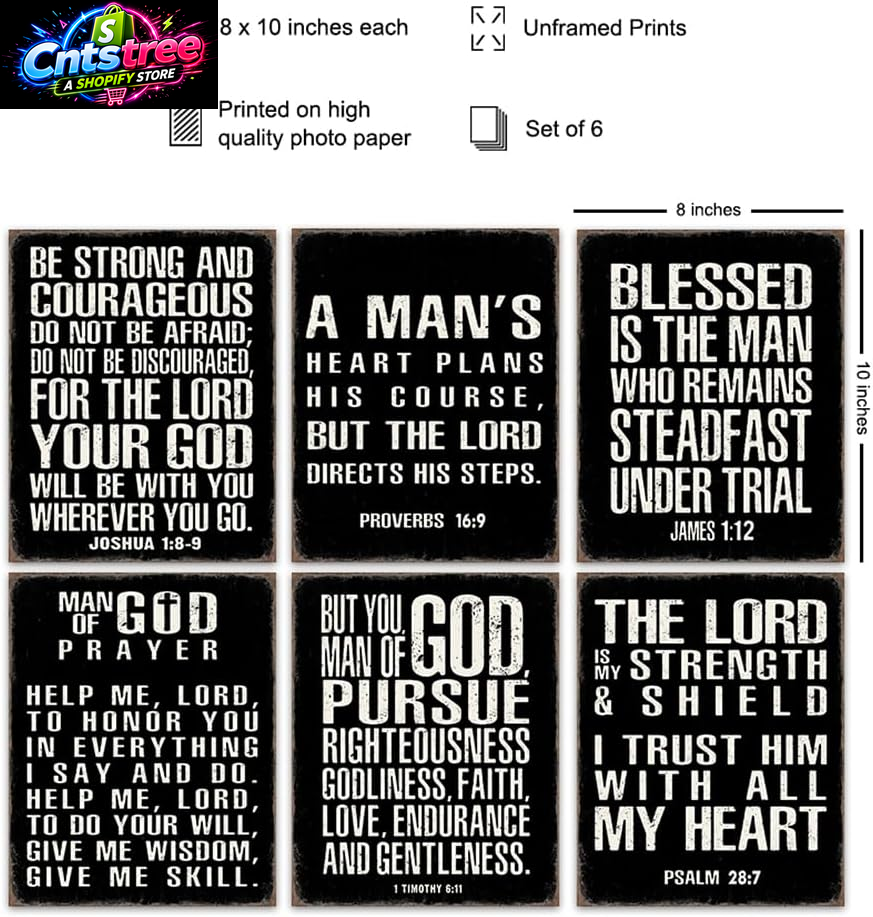 Christian Wall Art - Religious Wall Decor- Christian Gifts for Men - Motivational Quotes Scripture - Man Cave Decor - Positive Quotes Wall Art - Inspirational Office Décor Print