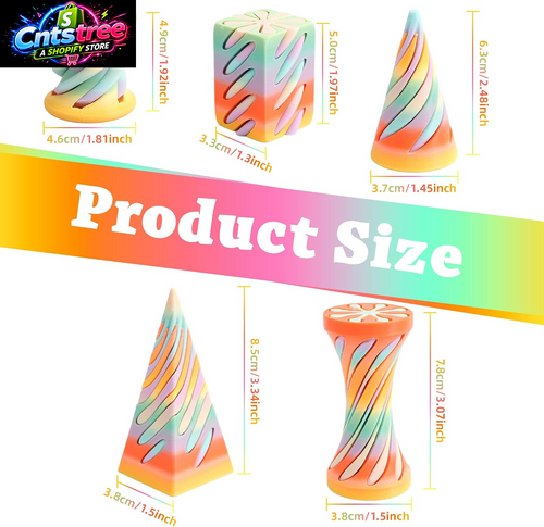 5 Packs Impossible Cone Fidget Toys, 3D Printed Spiral Cone Sensory Toy for Stress Relief, Kids & Adults Classroom Prize Gift (Carnival Rainbow)