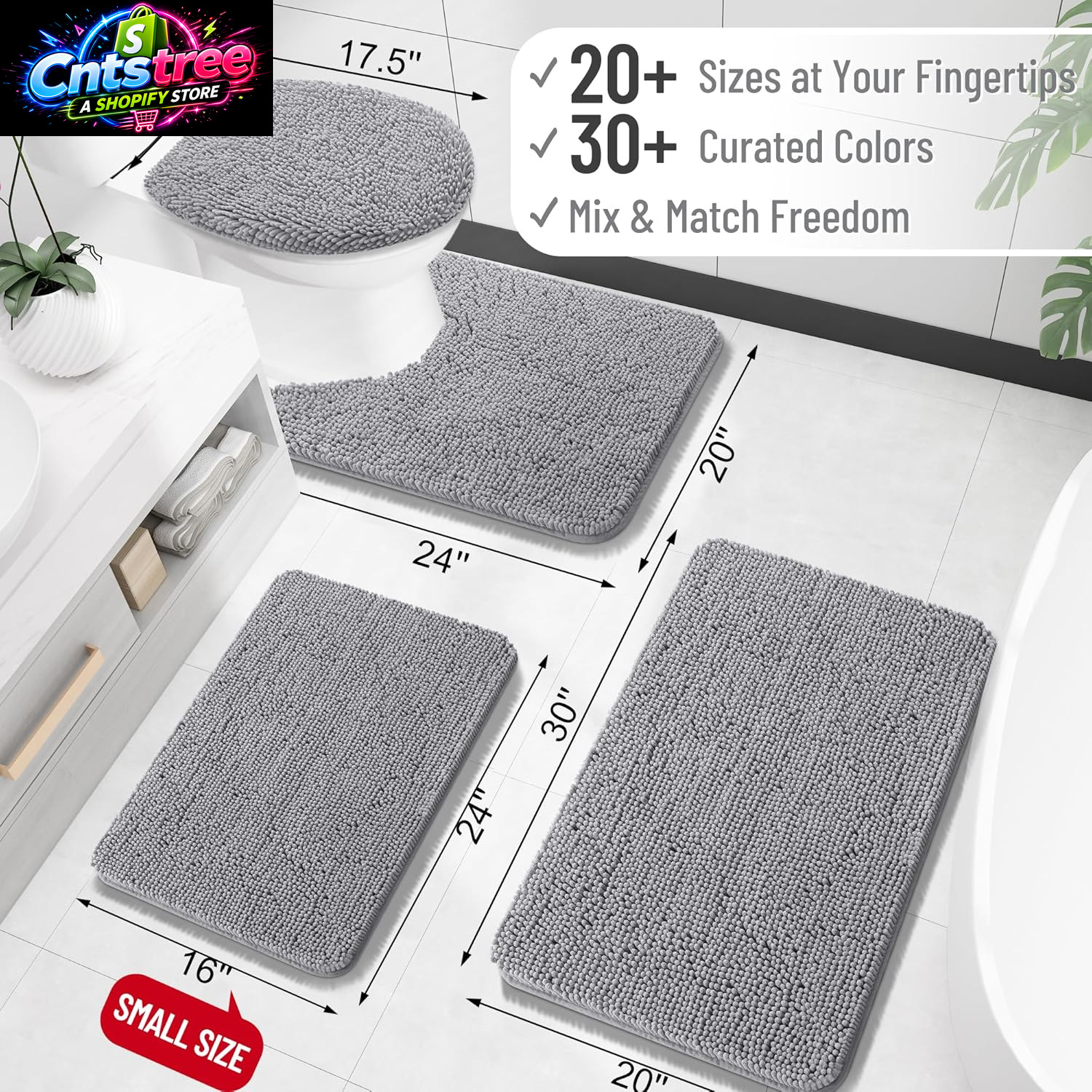 OLANLY Bathroom Rugs 30X20, Extra Soft Absorbent Chenille Bath Rugs, Rubber Backing Quick Dry, Machine Washable Bath Mats for Bathroom Floor, Tub and Shower, Home Decor Accessories, Grey