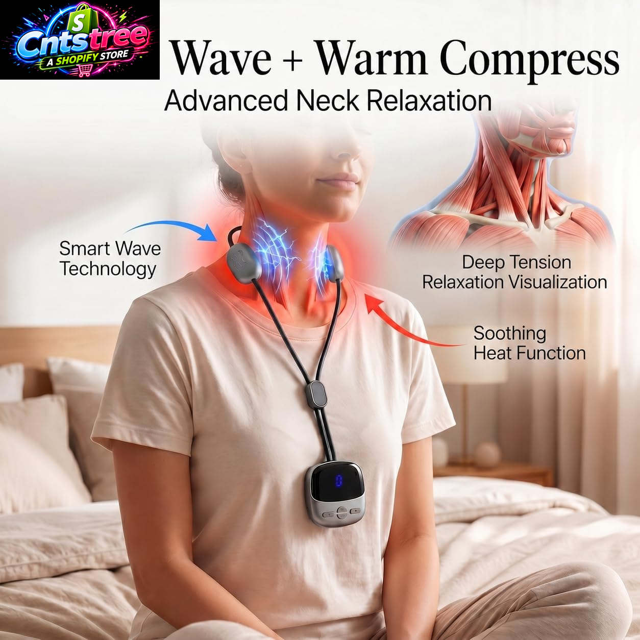 RECO Portable Neck Massager with Heat, Ultra-Light Pendant Smart Neck Massager for Relaxation, 4 Modes 9 Levels, Cordless Comfort Neck Relaxer for Office, Travel, Home - Gifts for Men/Women