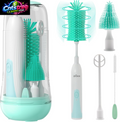 Electric Bottle Brush Cleaner, Portable Electric Baby Bottle Brush Cleaner for Travel, Rechargable Travel Bottle Cleaner Kit with Nipple & Straw Brush, Perfect Mom Essentials after Birth Gift, Green