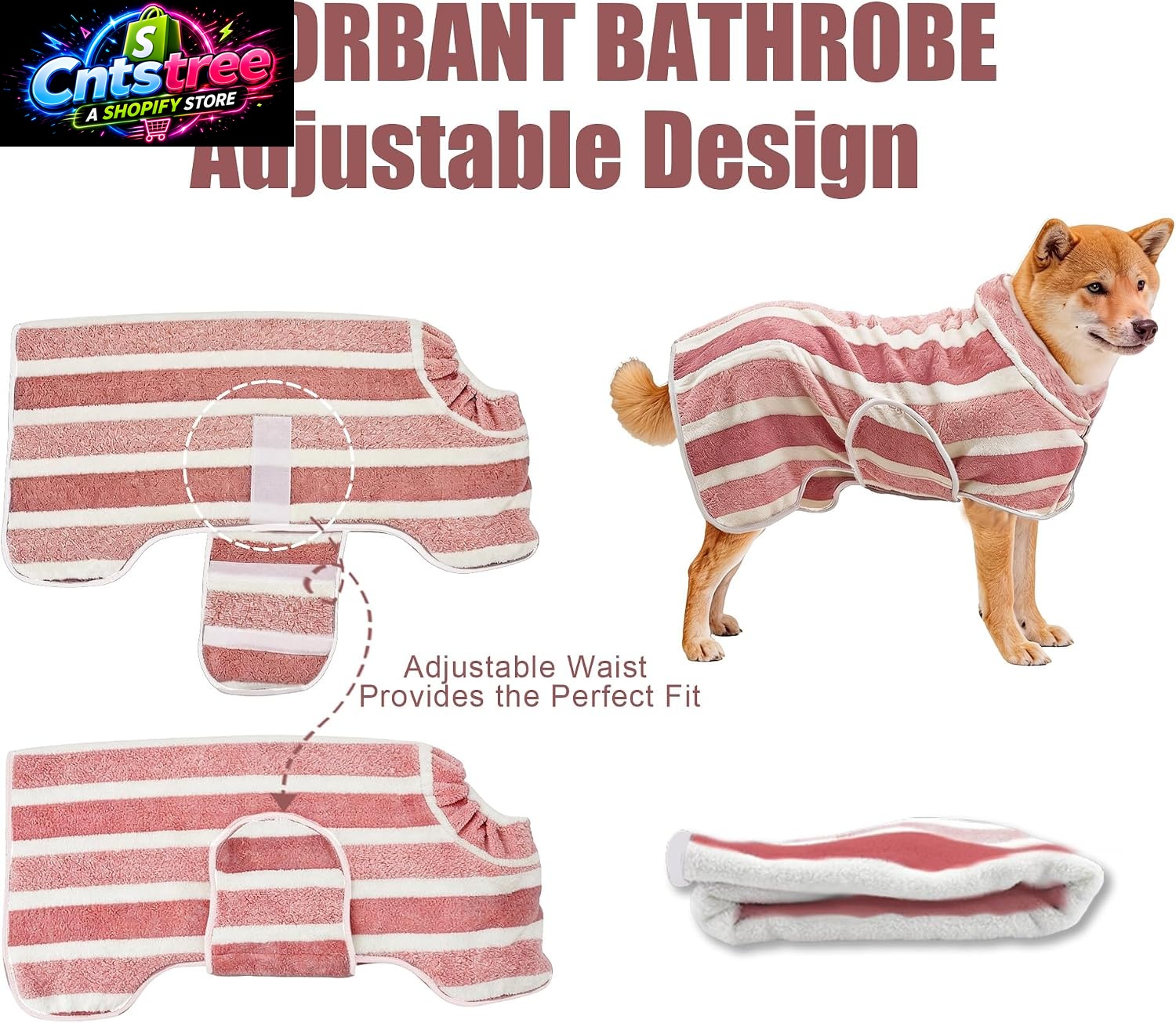 Fast Drying Dog Bathrobe, Super Absorbent Stripes Dogs Towel, Adjustable Warm Keeping Pet Puppy Bath Supplies (Red, M)