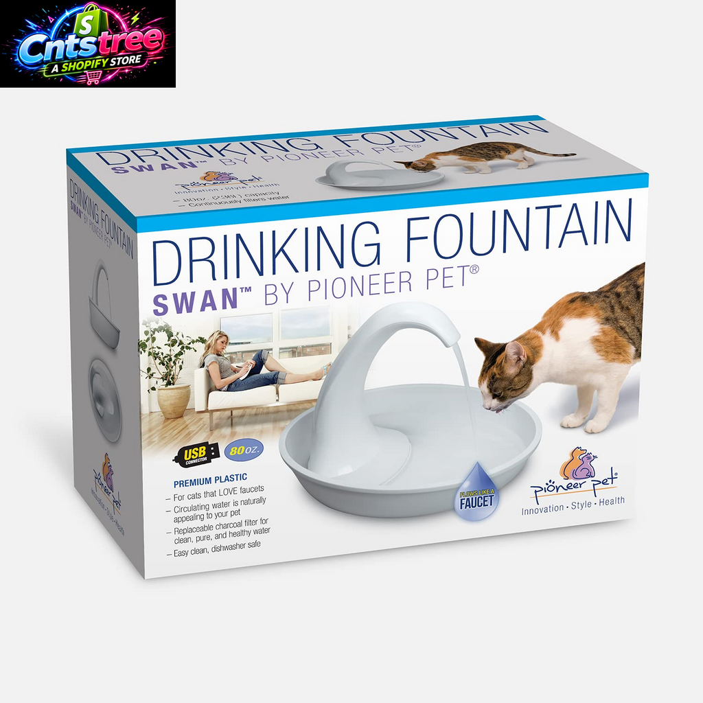 Pioneer Pet Swan Pet Drinking Fountain for Cats and Dogs - 80Oz Capacity, Great for Multiple Pets – Great for Pets Who Love the Faucet - Bubbler and Bowl Dispenser Design Keeps Water Moving
