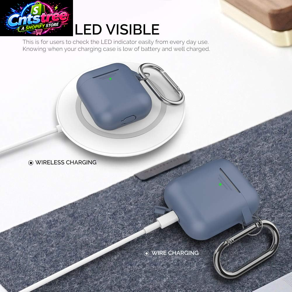 Ahastyle Upgrade Silicone Case Protective Cover | [Front LED Visible] Compatible with Apple Airpods 2 & 1 (Navy Blue)