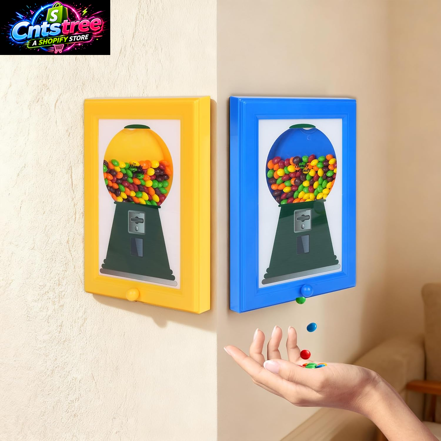 Candy Dispenser Picture Hanging Frame - Gumball Machine in a Frame, Wall Candy Dispenser Perfect for Candies & Nuts, Birthday Christmas Gift for All Ages, Large 12" X 8" (Yellow)