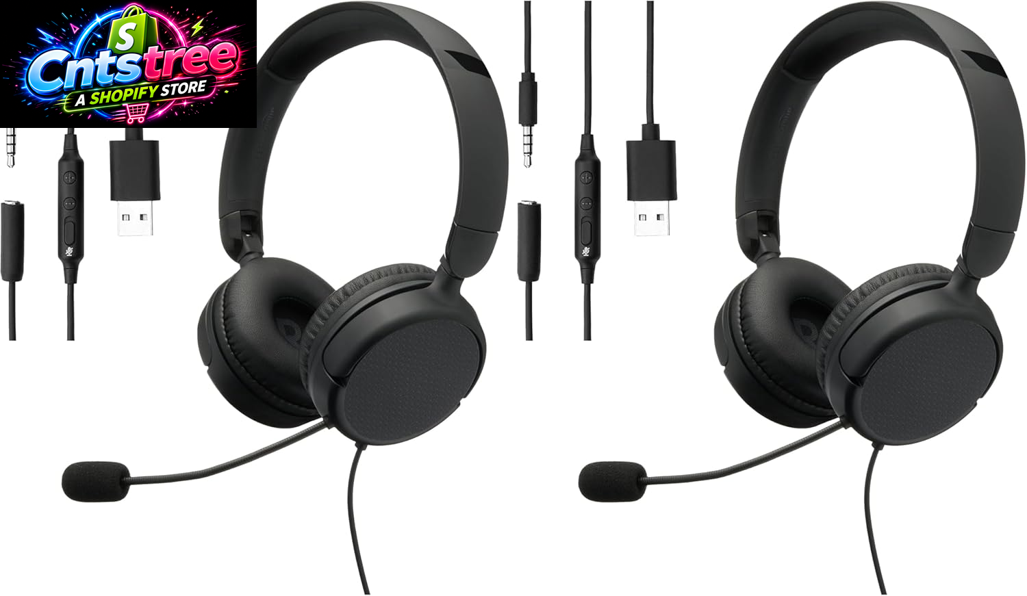 Amazon Basics on Ear Wired Computer Headset with Adjustable Microphone, 3.5Mm Port or In-Line Control with USB-A Port, Foldable, Clear Sound, Small/Medium Size, Black (Pack of 2)