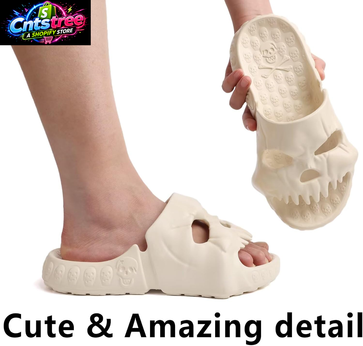 Skull Slides Sandals for Men Women,Non Slip Sport Cloud Cloudies Slides Slippers,Open Toe Slip on Comfy Beach Halloween Skull Slides Shower House Home Indoor Outdoor Thick Soft Shoes