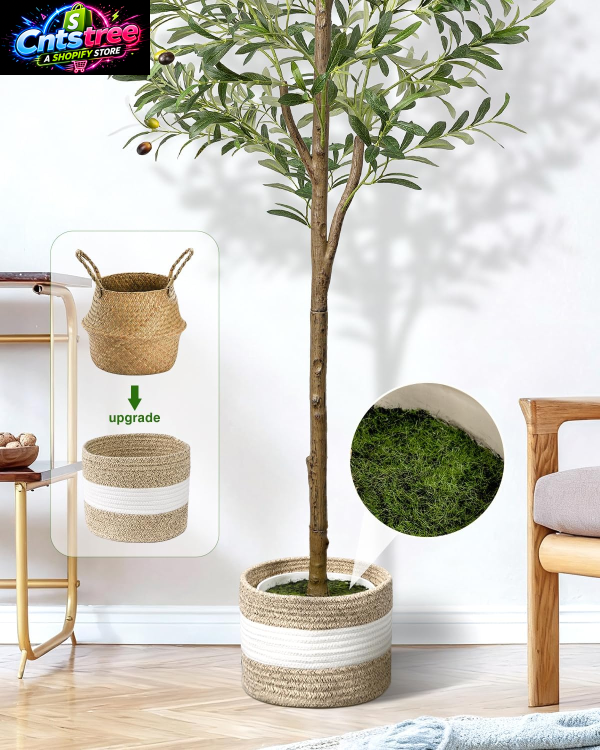 6FT Artificial Olive Tree - Indoor Tall Faux Olive Trees with Planter&Basket, Large Fake Olive Silk Tree Realistic Olive Plants with Branches and Fruits for Home Decor Office Living Room