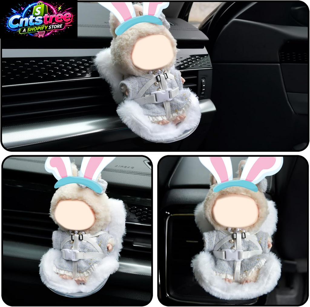 Mini Doll Car Seat for 17Cm Dolls, Clip-On Air Vent Safety Seat with Soft Plush Cushion and ABS Base, Cute Car Decoration & Display Stand for Collectors and Toy Fans, White
