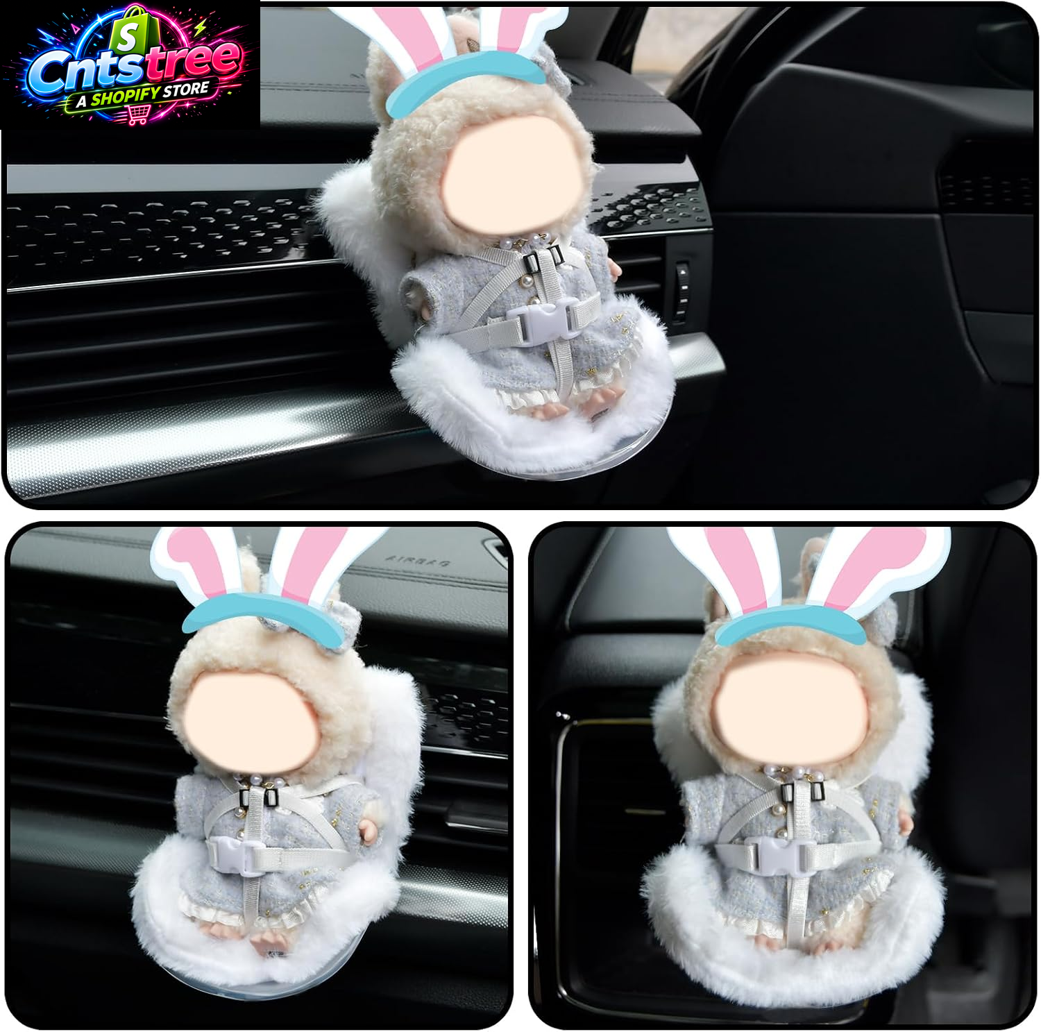 Mini Doll Car Seat for 17Cm Dolls, Clip-On Air Vent Safety Seat with Soft Plush Cushion and ABS Base, Cute Car Decoration & Display Stand for Collectors and Toy Fans, White