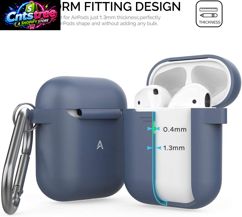 Ahastyle Upgrade Silicone Case Protective Cover | [Front LED Visible] Compatible with Apple Airpods 2 & 1 (Navy Blue)