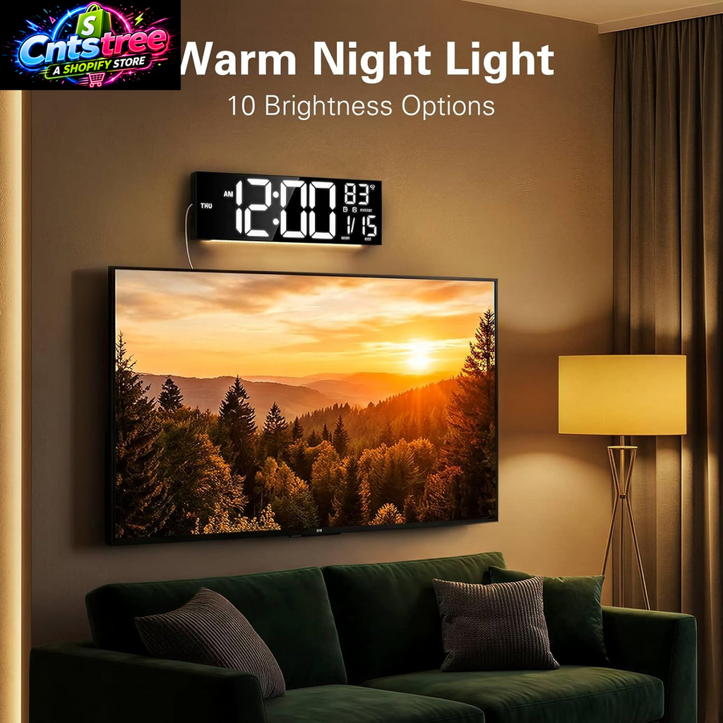 JALL 16" Large Digital Wall Mount Clock, Count down Timer, Alarm, Big LED, RGB Color, DST, Temperature for Living Room Classroom Desk, Xmas, Birthday Gift for Senior Mom Dad (Black, 16 Inches)