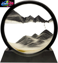 HYUGF Moving Sand Art Picture Decor, 3D Deep Sea Sandscape Liquid Motion, round Glass Frame Display Flowing Sand Relaxing Gift for Kids Adults Home Office Work Desktop Decoration Toy (Black, 7")